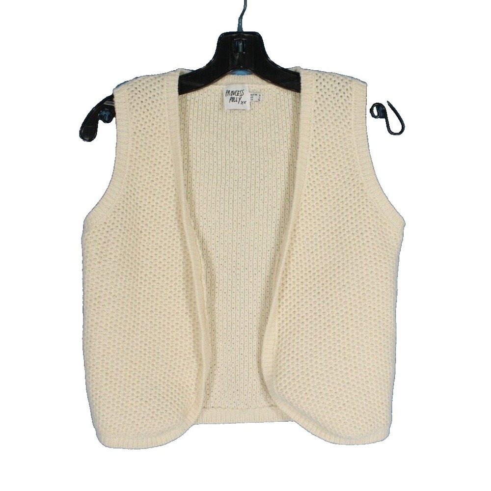VTG PRINCESS POLLY Ivory CROCHET Open Front COTTAGECORE OPEN SWEATER VEST Sz 4